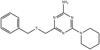 1,3,5-Triazin-2-amine, 4-[[(phenylmethyl)thio]methyl]-6-(1-piperidinyl)- Struktur