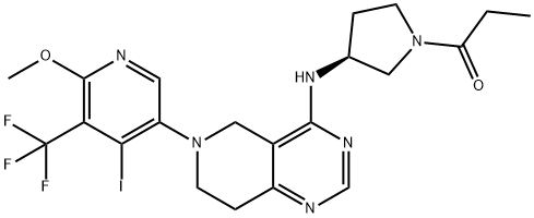 1-Propanone, 1-[(3S)-3-[[5,6,7,8-tetrahydro-6-[4-iodo-6-methoxy-5-(trifluoromethyl)-3-pyridinyl]pyrido[4,3-d]pyrimidin-4-yl]amino]-1-pyrrolidinyl]-,2237225-97-5,结构式