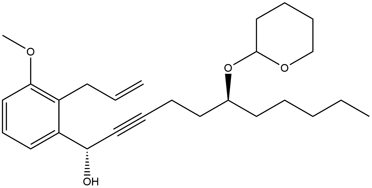 Benzenemethanol, 3-methoxy-2-(2-propen-1-yl)-α-[(5S)-5-[(tetrahydro-2H-pyran-2-yl)oxy]-1-decyn-1-yl]-, (αS)- Struktur