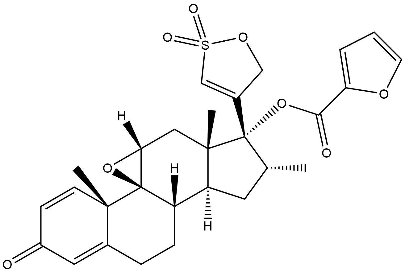 (9β,11β,16α,17α)-17-(2,2-Dioxido-5H-1,2-oxathiol-4-yl)-9,11-epoxy-17-[(2-furanylcarbonyl)oxy]-16-methyl-androsta-1,4-dien-3-one,223776-50-9,结构式