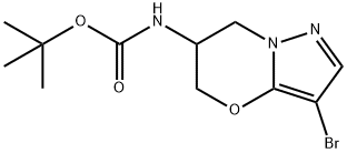 Carbamic acid, N-(3-bromo-6,7-dihydro-5H-pyrazolo[5,1-b][1,3]oxazin-6-yl)-, 1,1-dimethylethyl ester 化学構造式