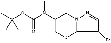 叔丁基(3-溴-6,7-二氢-5H-吡唑并[5,1-B][1,3]噁嗪-6-基)(甲基)氨基甲酸酯 结构式