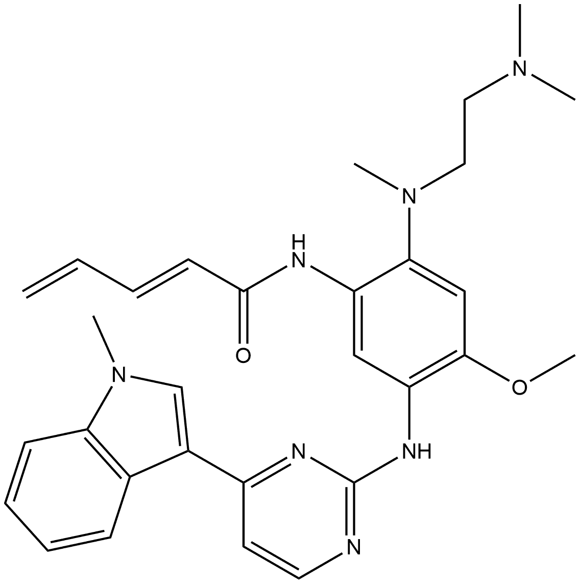 2,4-Pentadienamide, N-[2-[[2-(dimethylamino)ethyl]methylamino]-4-methoxy-5-[[4-(1-methyl-1H-indol-3-yl)-2-pyrimidinyl]amino]phenyl]-, (2E)- 结构式