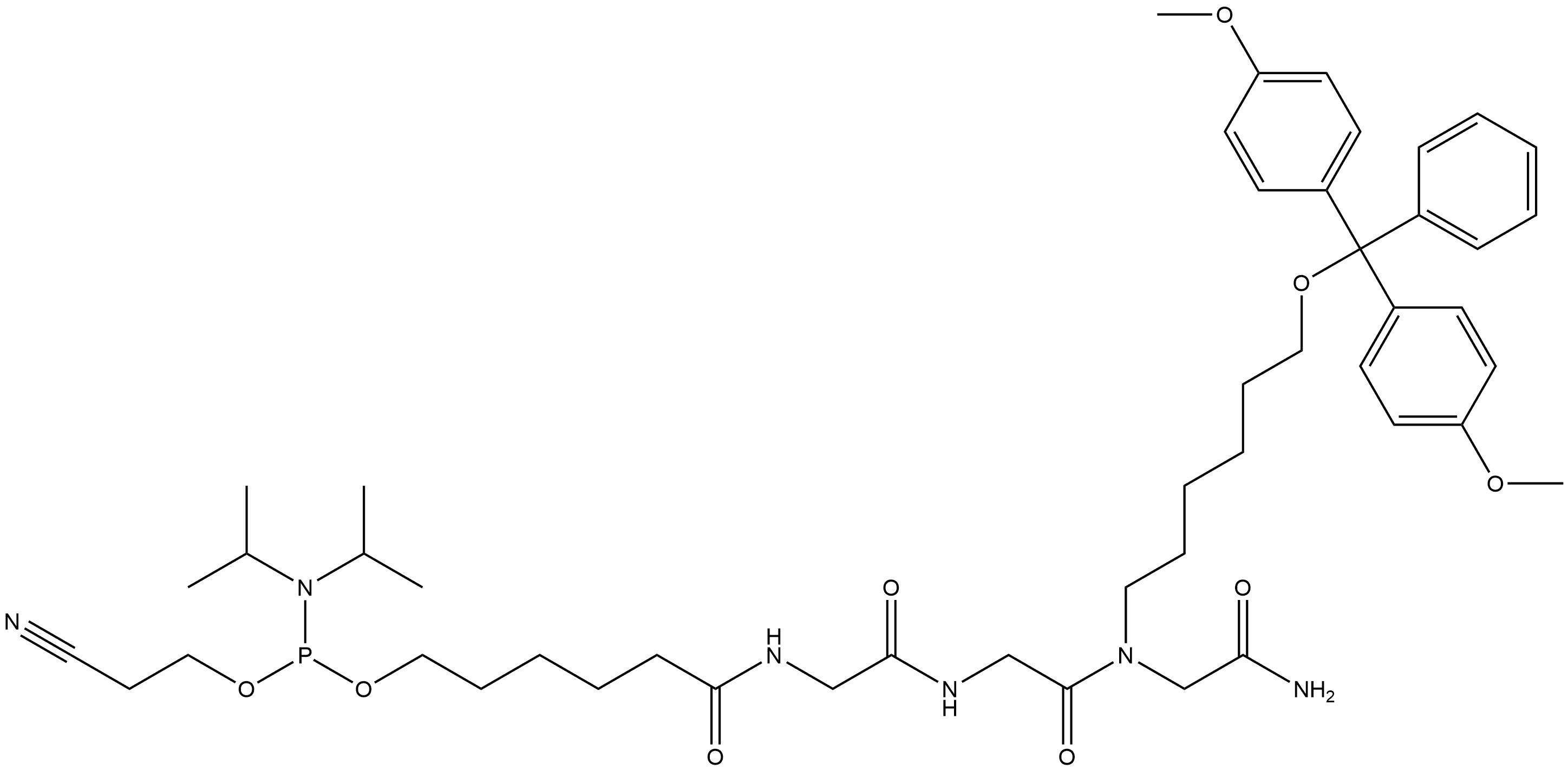 N-[6-[[[Bis(1-methylethyl)amino](2-cyanoethoxy)phosphino]oxy]-1-oxohexyl]glycylglycyl-N-[6-[bis(4-methoxyphenyl)phenylmethoxy]hexyl]glycinamide Structure