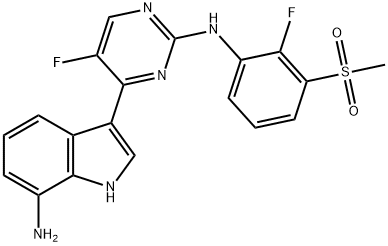 1H-Indol-7-amine, 3-[5-fluoro-2-[[2-fluoro-3-(methylsulfonyl)phenyl]amino]-4-pyrimidinyl]- Structure