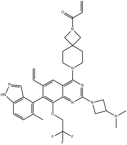 2241720-04-5 2-Propen-1-one, 1-[7-[2-[3-(dimethylamino)-1-azetidinyl]-6-ethenyl-7-(5-methyl-1H-indazol-4-yl)-8-(2,2,2-trifluoroethoxy)-4-quinazolinyl]-2,7-diazaspiro[3.5]non-2-yl]-
