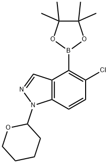 1H-Indazole, 5-chloro-1-(tetrahydro-2H-pyran-2-yl)-4-(4,4,5,5-tetramethyl-1,3,2-dioxaborolan-2-yl)- Structure