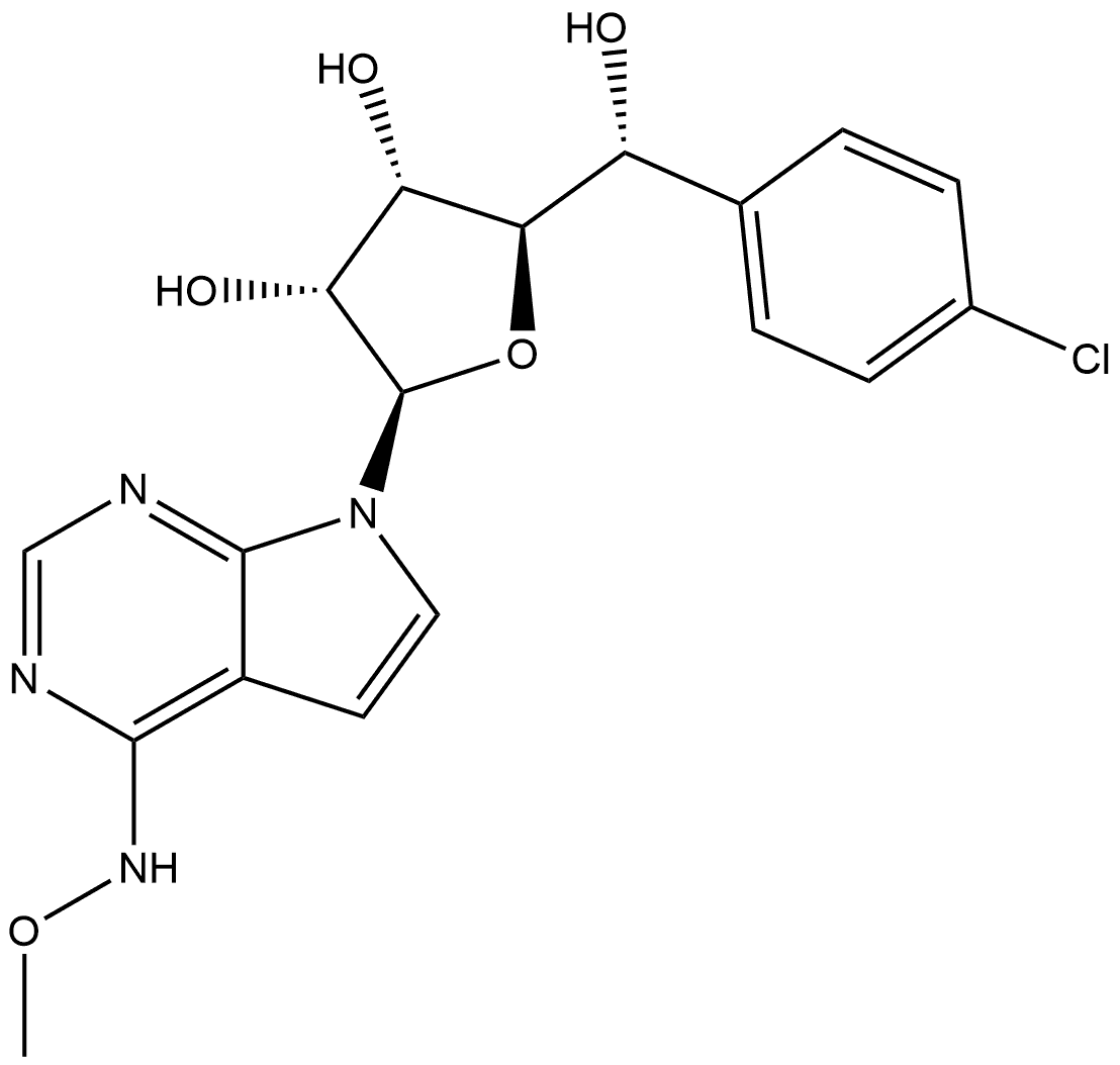 7-[(5R)-5-C-(4-Chlorophenyl)-β-D-ribofuranosyl]-N-methoxy-7H-pyrrolo[2,3-d]pyrimidin-4-amine Structure