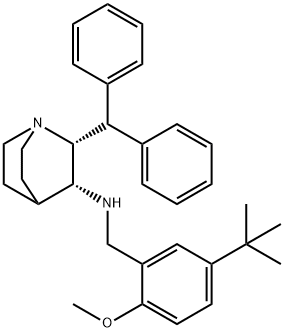 1-Azabicyclo[2.2.2]octan-3-amine, N-[[5-(1,1-dimethylethyl)-2-methoxyphenyl]methyl]-2-(diphenylmethyl)-, (2R,3R)- Struktur
