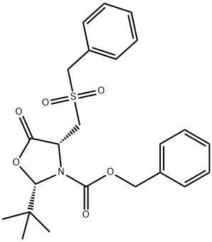 3-Oxazolidinecarboxylic acid, 2-(1,1-dimethylethyl)-5-oxo-4-[[(phenylmethyl)sulfonyl]methyl]-, phenylmethyl ester, (2S,4R)- 结构式