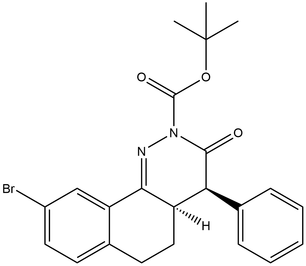 1,1-Dimethylethyl (4R,4aR)-9-bromo-4,4a,5,6-tetrahydro-3-oxo-4-phenylbenzo[h]cinnoline-2(3H)-carboxylate 结构式