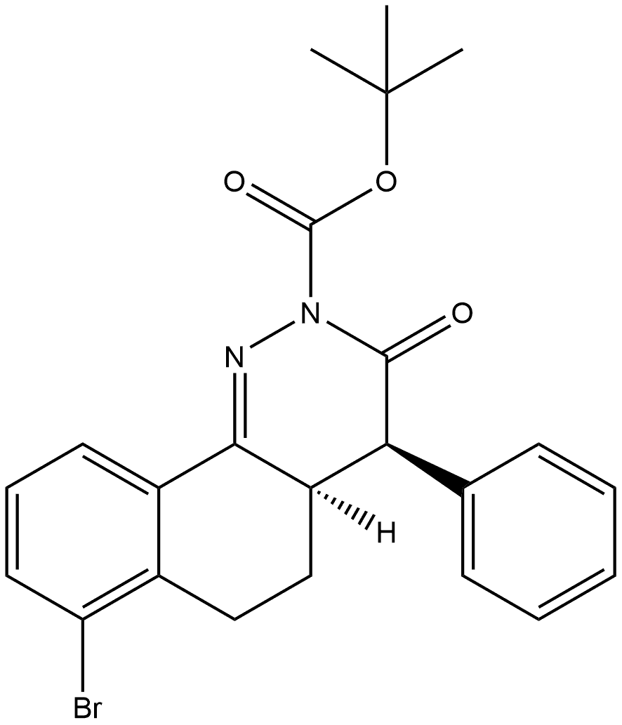 1,1-Dimethylethyl (4R,4aR)-7-bromo-4,4a,5,6-tetrahydro-3-oxo-4-phenylbenzo[h]cinnoline-2(3H)-carboxylate 结构式