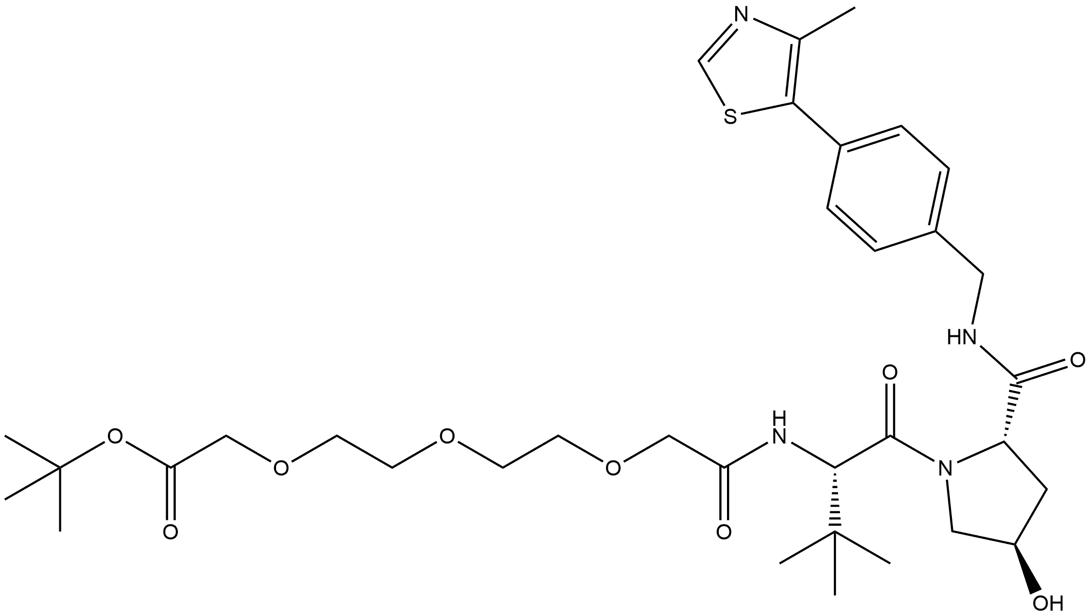 L-Prolinamide, N-(13,13-dimethyl-1,11-dioxo-3,6,9,12-tetraoxatetradec-1-yl)-3-methyl-L-valyl-4-hydroxy-N-[[4-(4-methyl-5-thiazolyl)phenyl]methyl]-, (4R)- Structure