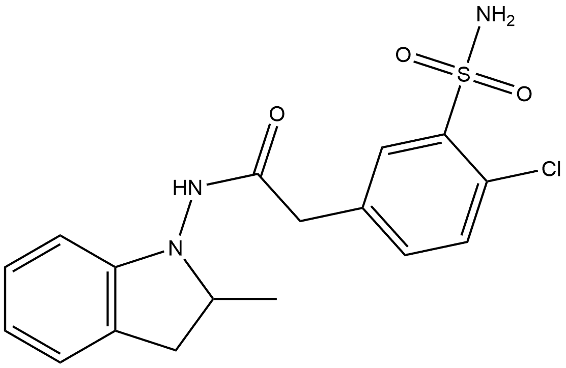 3-(Aminosulfonyl)-4-chloro-N-(2,3-dihydro-2-methyl-1H-indol-1-yl)benzeneacetamide Structure