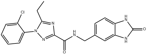 1H-1,2,4-TRIS唑-3-CARBOXYLIC ACID AMIDE,1-(2-CHLOROPHENYL)-N-[(2,3-DIHYDRO-2-OXO-1H-BENZOIMIDAZOL-5-YL)METHYL]-5-ETHYL-, 2249299-88-3, 结构式