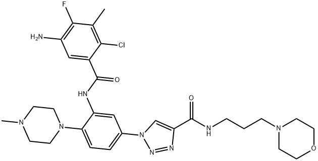 1H-1,2,3-Triazole-4-carboxamide, 1-[3-[(5-amino-2-chloro-4-fluoro-3-methylbenzoyl)amino]-4-(4-methyl-1-piperazinyl)phenyl]-N-[3-(4-morpholinyl)propyl]- Structure