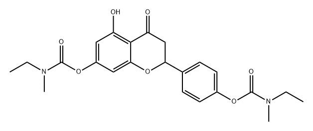 Carbamic acid, N-ethyl-N-methyl-, 4-[7-[[(ethylmethylamino)carbonyl]oxy]-3,4-dihydro-5-hydroxy-4-oxo-2H-1-benzopyran-2-yl]phenyl ester 化学構造式