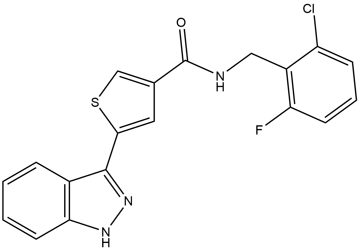 N-[(2-Chloro-6-fluorophenyl)methyl]-5-(1H-indazol-3-yl)-3-thiophenecarboxamide Struktur