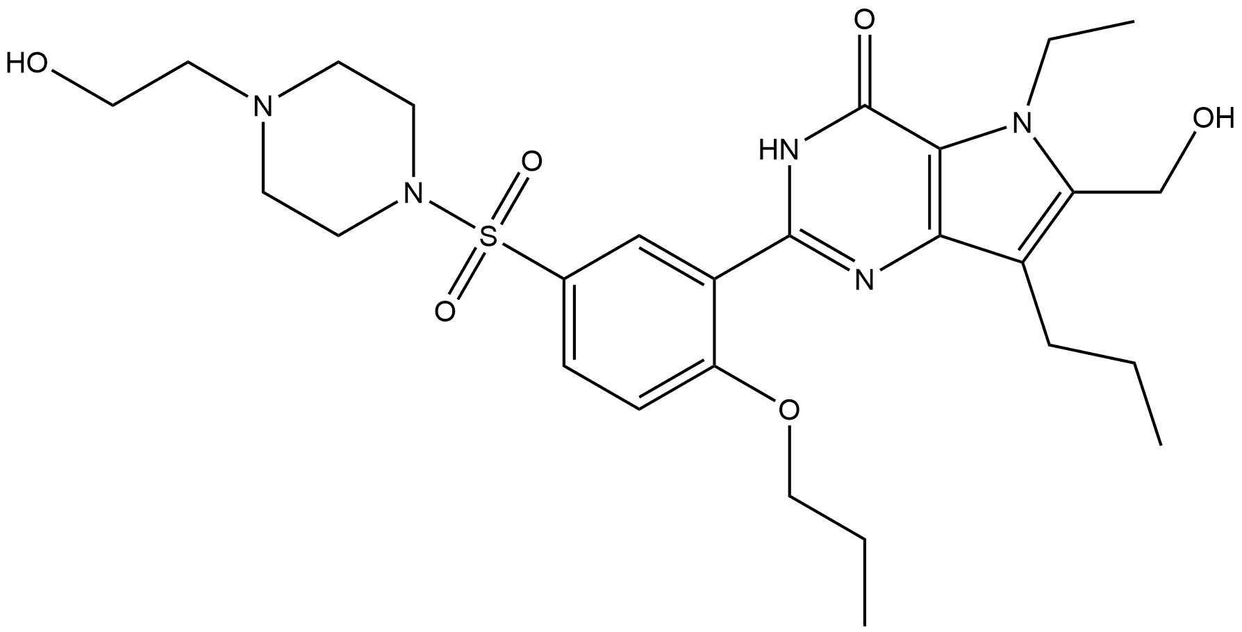 5-Ethyl-3,5-dihydro-2-[5-[[4-(2-hydroxyethyl)-1-piperazinyl]sulfonyl]-2-propoxyphenyl]-6-(hydroxymethyl)-7-propyl-4H-pyrrolo[3,2-d]pyrimidin-4-one|米罗那非杂质5
