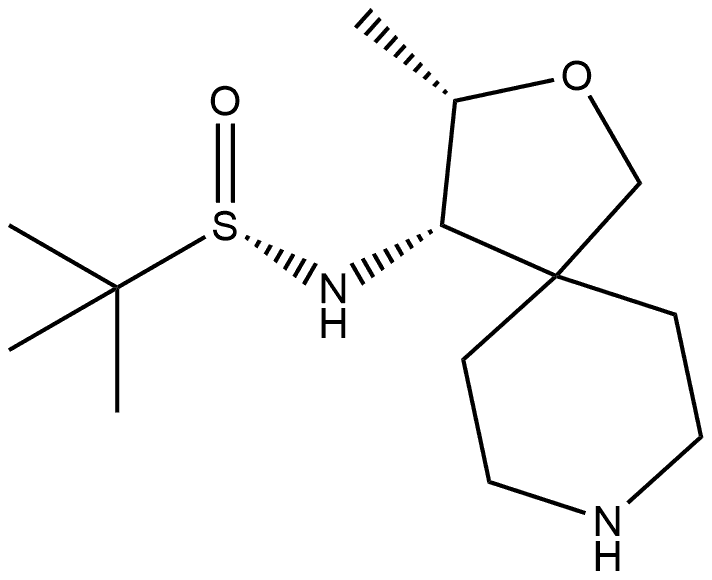 2-Propanesulfinamide, 2-methyl-N-[(3S,4S)-3-methyl-2-oxa-8-azaspiro[4.5]dec-4-yl]-, [S(S)]- Struktur