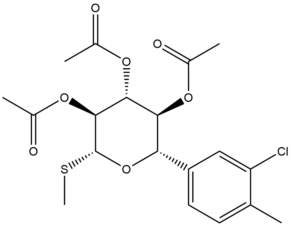 (2S,3S,4R,5S,6R)-2-(3-Chloro-4-methylphenyl)-6-(methylthio)tetrahydro-2H-pyran-3,4,5-triyl triacetate 化学構造式