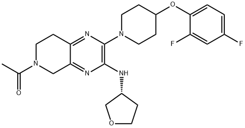 Ethanone, 1-[2-[4-(2,4-difluorophenoxy)-1-piperidinyl]-7,8-dihydro-3-[[(3R)-tetrahydro-3-furanyl]amino]pyrido[3,4-b]pyrazin-6(5H)-yl]- Struktur