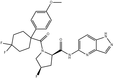 2259641-46-6 2-Pyrrolidinecarboxamide, 1-[[4,4-difluoro-1-(4-methoxyphenyl)cyclohexyl]carbonyl]-4-fluoro-N-1H-pyrazolo[4,3-b]pyridin-5-yl-, (2R,4R)-