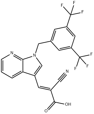 2-Propenoic acid, 3-[1-[[3,5-bis(trifluoromethyl)phenyl]methyl]-1H-pyrrolo[2,3-b]pyridin-3-yl]-2-cyano-, (2E)- 结构式