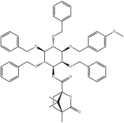 D-myo-Inositol, 1-O-(4-methoxyphenyl)methyl-2,4,5,6-tetrakis-O-(phenylmethyl)-, (1S,4R)-4,7,7-trimethyl-3-oxo-2-oxabicyclo2.2.1heptane-1-carboxylate,226889-55-0,结构式