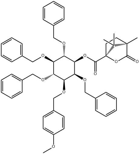 D-myo-Inositol, 3-O-(4-methoxyphenyl)methyl-2,4,5,6-tetrakis-O-(phenylmethyl)-, (1S,4R)-4,7,7-trimethyl-3-oxo-2-oxabicyclo2.2.1heptane-1-carboxylate,226889-57-2,结构式