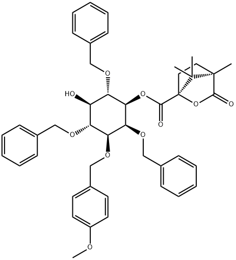 D-myo-Inositol, 3-O-(4-methoxyphenyl)methyl-2,4,6-tris-O-(phenylmethyl)-, 1-(1S,4R)-4,7,7-trimethyl-3-oxo-2-oxabicyclo2.2.1heptane-1-carboxylate,226889-60-7,结构式