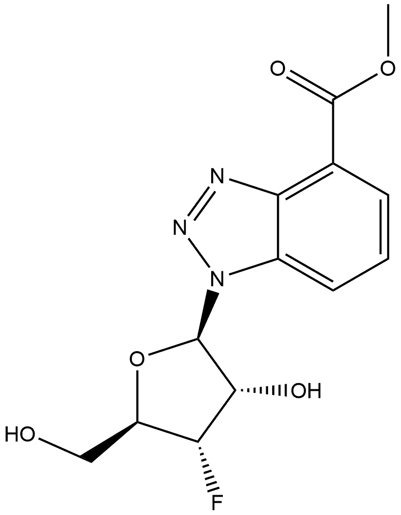 methyl 1-((2R,3S,4S,5R)-4-fluoro-3-hydroxy-5-(hydroxymethyl)tetrahydrofuran-2-yl)-1H-benzo[d][1,2,3]triazole-4-carboxylate 化学構造式