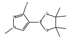1H-Pyrazole, 3-fluoro-1-methyl-4-(4,4,5,5-tetramethyl-1,3,2-dioxaborolan-2-yl)- 化学構造式