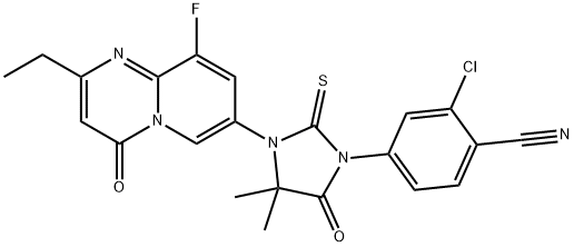 Benzonitrile, 2-chloro-4-[3-(2-ethyl-9-fluoro-4-oxo-4H-pyrido[1,2-a]pyrimidin-7-yl)-4,4-dimethyl-5-oxo-2-thioxo-1-imidazolidinyl]- Structure