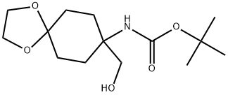 1,1-Dimethylethyl N-[8-(hydroxymethyl)-1,4-dioxaspiro[4.5]dec-8-yl]carbamate 化学構造式