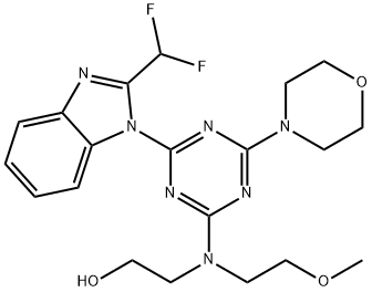 Ethanol, 2-[[4-[2-(difluoromethyl)-1H-benzimidazol-1-yl]-6-(4-morpholinyl)-1,3,5-triazin-2-yl](2-methoxyethyl)amino]- Structure