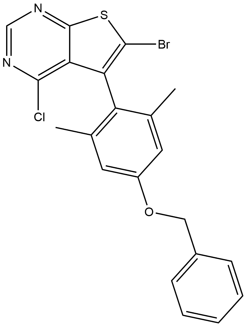 5-(4-(benzyloxy)-2,6-dimethylphenyl)-6-bromo-4-chlorothieno[2,3-d]pyrimidine 化学構造式