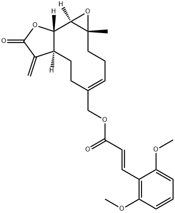 2-Propenoic acid, 3-(2,6-dimethoxyphenyl)-, [(1aR,4E,7aS,10aS,10bR)-1a,2,3,6,7,7a,8,9,10a,10b-decahydro-1a-methyl-8-methylene-9-oxooxireno[9,10]cyclodeca[1,2-b]furan-5-yl]methyl ester, (2E)- Struktur