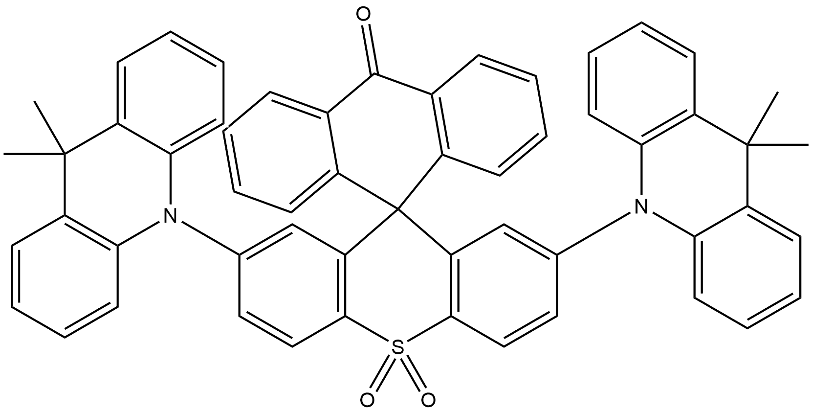 Spiro[anthracene-9(10H),9′-[9H]thioxanthen]-10-one, 2′,7′-bis[9,9-dimethyl-10(9H)-acridinyl]-, 10′,10′-dioxide Structure