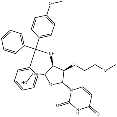 Uridine, 3'-?deoxy-?2'-?O-?(2-?methoxyethyl)?-?3'-?[[(4-?methoxyphenyl)?diphenylmethyl]?amino]?- Structure