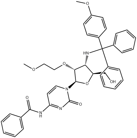Cytidine, N-?benzoyl-?3'-?deoxy-?2'-?O-?(2-?methoxyethyl)?-?3'-?[[(4-?methoxyphenyl)?diphenylmethyl]?amino]?- Struktur