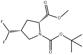 1,2-Pyrrolidinedicarboxylic acid, 4-(difluoromethyl)-, 1-(1,1-dimethylethyl) 2-methyl ester, (2R,4R)- Struktur