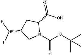 1,2-Pyrrolidinedicarboxylic acid, 4-(difluoromethyl)-, 1-(1,1-dimethylethyl) ester, (2R,4R)- 化学構造式