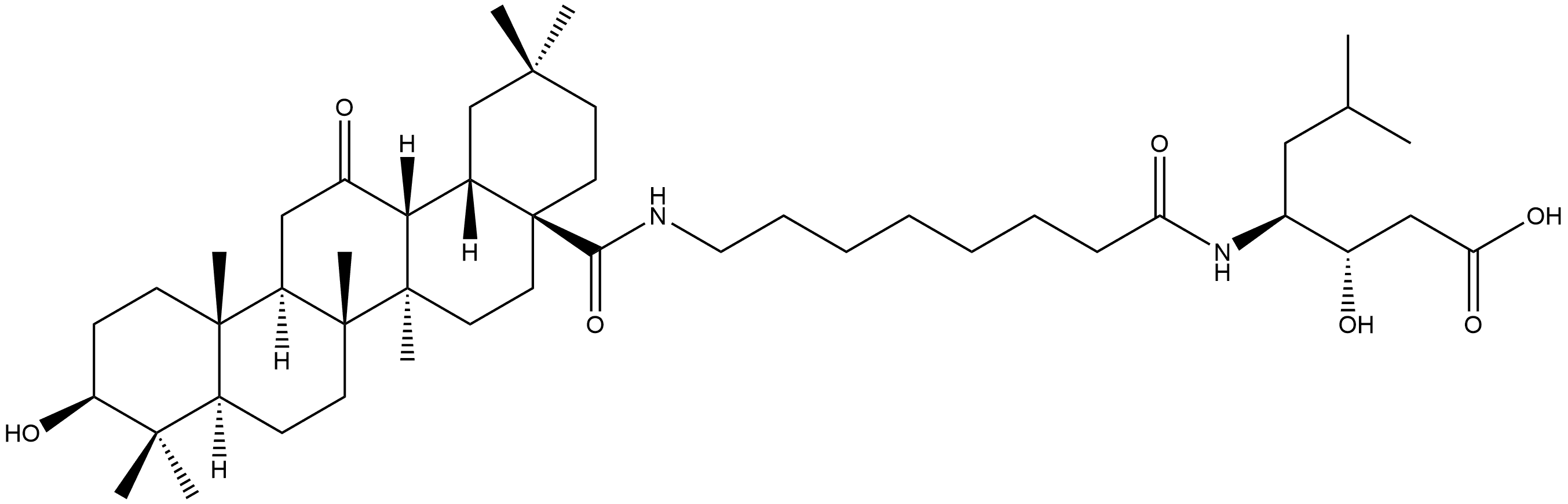 (3S,4S)-3-Hydroxy-4-[[8-[[(3β)-3-hydroxy-12,28-dioxooleanan-28-yl]amino]-1-oxooctyl]amino]-6-methylheptanoic acid Struktur