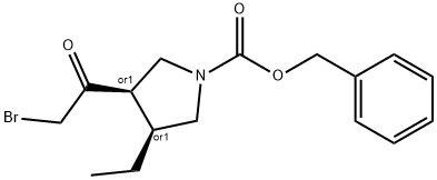 1-Pyrrolidinecarboxylic acid, 3-(2-bromoacetyl)-4-ethyl-, phenylmethyl ester, (3R,4S)-rel- Struktur