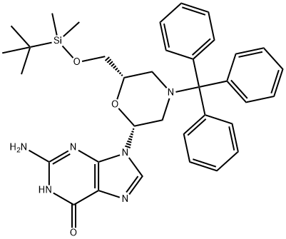 7'-t-Butyldimethylsilyloxy-N-trityl-morpholino guanine Struktur