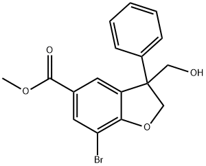 7-溴-3-(羟甲基)-3-苯基-2,3-二氢苯并呋喃-5-羧酸甲酯 结构式