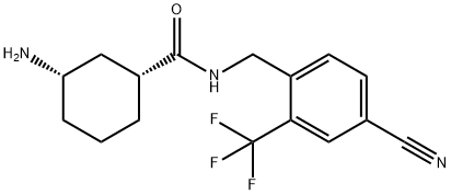 Cyclohexanecarboxamide, 3-amino-N-[[4-cyano-2-(trifluoromethyl)phenyl]methyl]-, (1R,3S)- 结构式