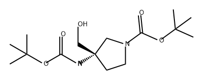 1-Pyrrolidinecarboxylic acid, 3-[[(1,1-dimethylethoxy)carbonyl]amino]-3-(hydroxymethyl)-, 1,1-dimethylethyl ester, (3S)- Structure