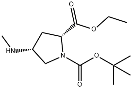 1,2-Pyrrolidinedicarboxylic acid, 4-(methylamino)-, 1-(1,1-dimethylethyl) 2-ethyl ester, (2R,4R)- Struktur
